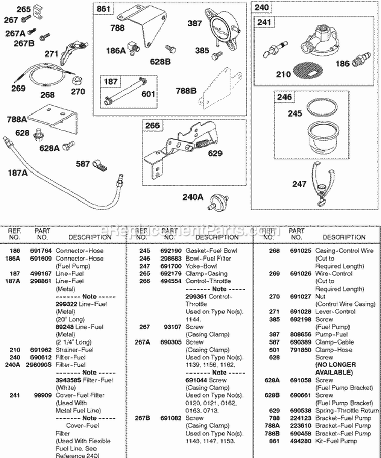 Fuel Filter Fuel Pump Fuel Line Diagram and Parts List for  Briggs and Stratton Engine